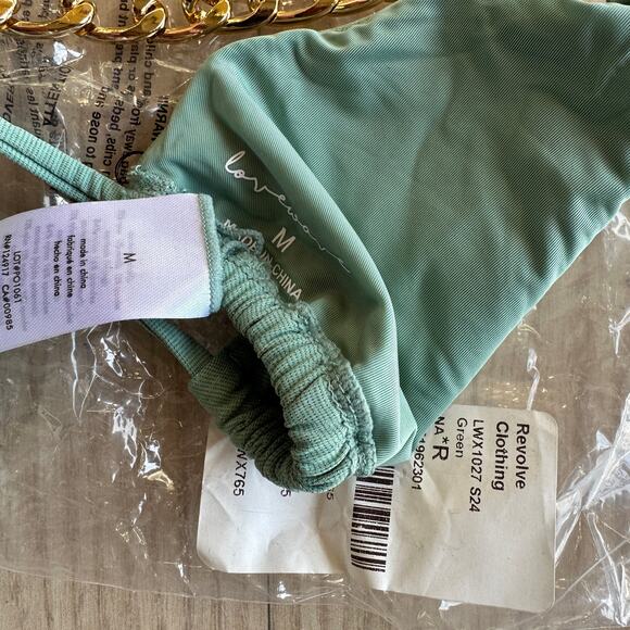 Revolve Triangle Chain Bikini Top Sage Green MEDIUM Bralette String Lovewave $88 - Picture 6 of 7